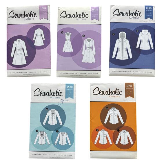 Sewaholic sewing pattern lot of 5 size 0-16 variety tops dress jacket coat UNCUT - Picture 1 of 7